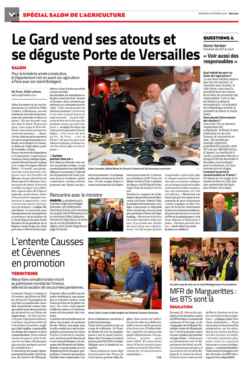 Thierry_Gaubiac's tweet photo. Les jeunes des #MFR mis à l’honneur dans la presse pour leur sérieux et leur investissement sur le stand du département du Gard avec Bienvenue à la ferme 30.
Bravo à eux !!!
#SalonInternationaldelAgriculture (page officielle) - #Bienvenueàlaferme30 - #leGard #SIA2020 #Bodegard https://t.co/f4nxaYmOx6