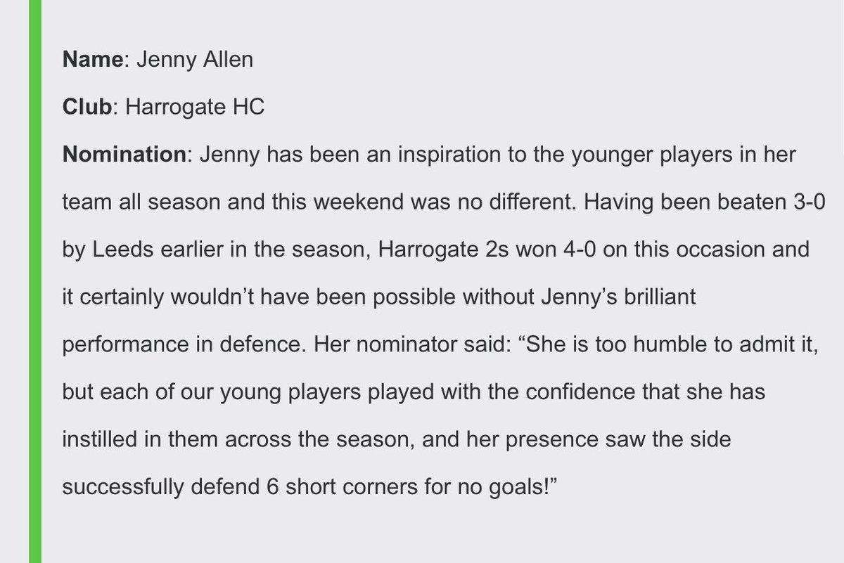 Our very own Jenny Allen, Ladies 2s team stalwart makes <a href="/EnglandHockey/">England Hockey</a> of the week 🙌🏻🙌🏻 #welldone #harrogatehockey #bleedblue #oneteam