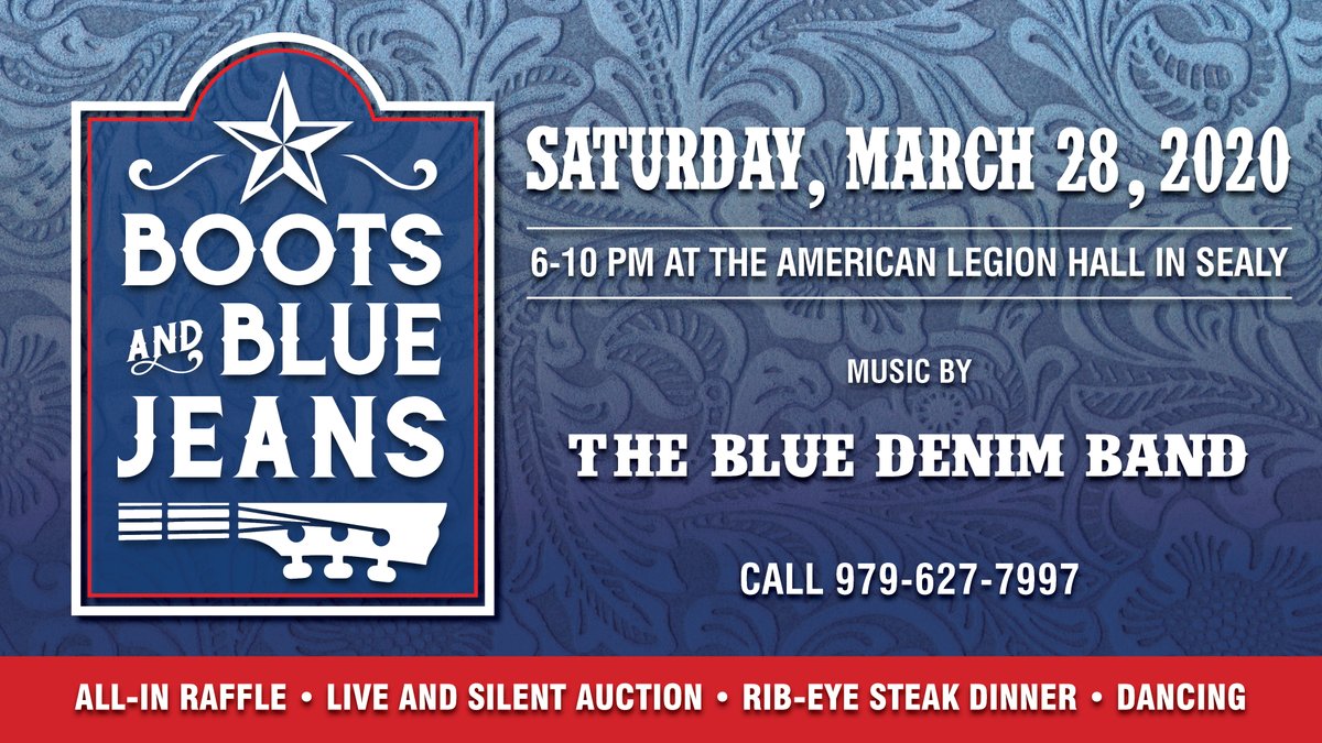 Mark your calendar for the sixth annual "Boots and Blue Jeans" dinner and dance on Saturday, March 28! Enjoy an evening of food, music, and fun while raising money for scholarships and educational programs at #BlinnSealy. <a href="/CityofSealy/">City of Sealy</a> <a href="/SealyChamber/">Sealy Chamber</a>