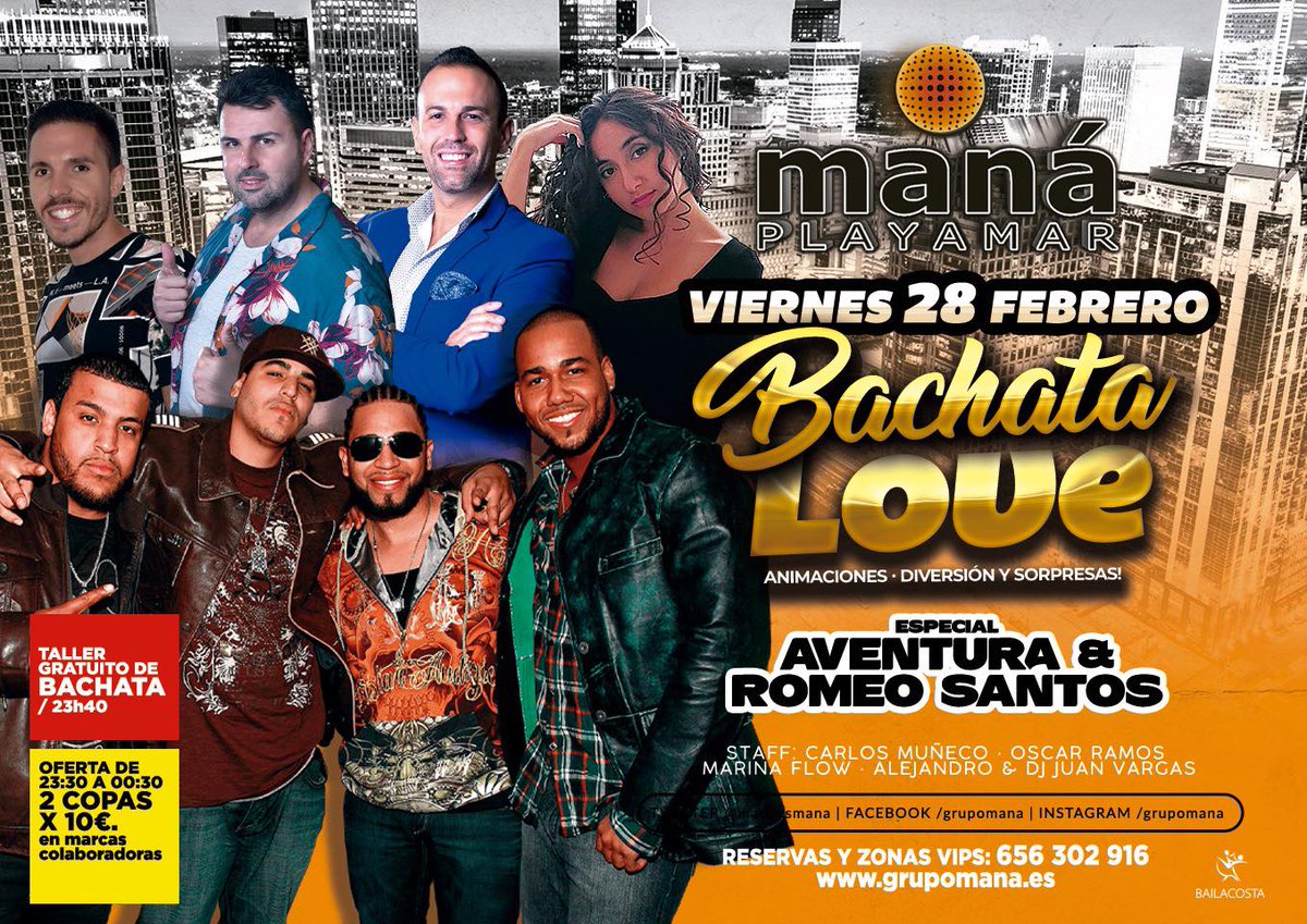 manaesmana's tweet photo. Te gusta bailar?
#BACHATA LOVE en Maná Playamar.
Especial Aventura &amp; Romeo Santos.

Tu lugar de encuentro.
#siempremaná https://t.co/jPJFiXlk6P