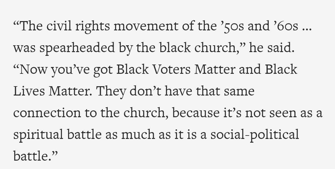 This statement is a distillation of the problem with the politics of the black church