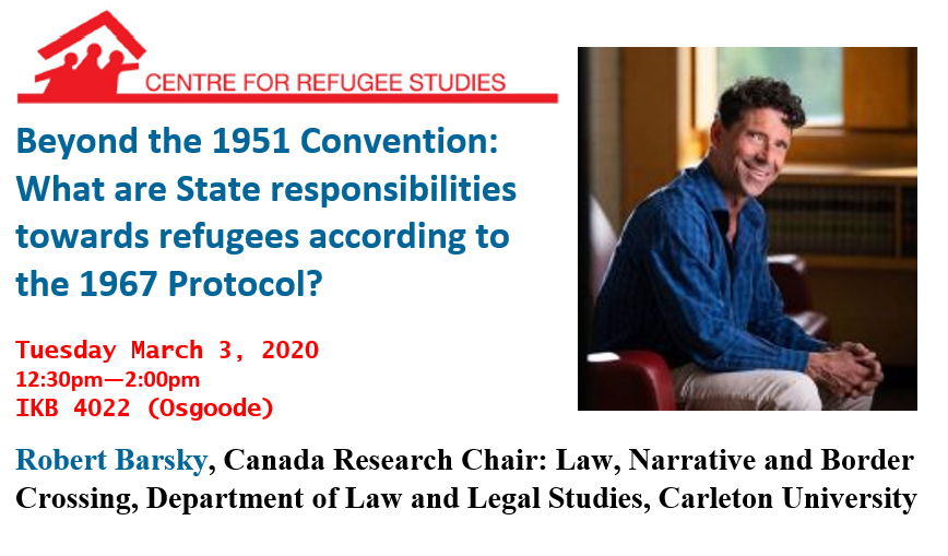 Looking forward to next week's @CRSYorkU seminar at @OsgoodeNews, featuring @RobertBarsky, Canada Research Chair in Law, Narrative, and Border Crossing at @cuLegalStudies