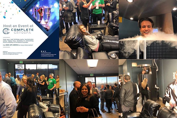 CompleteCryoSpa's tweet photo. Thank you Highlands Ranch Chamber of commerce Highlands Ranch for a great Business After Hours event. It was a pleasure hosting! 
#cryotherapy #health #wellness #recovery #weightloss #highlandsranch #normatec #boamax #spottherapy #cryofacial #cryoslimming #cryotoning #cryotshock https://t.co/M5iKmYrIfx