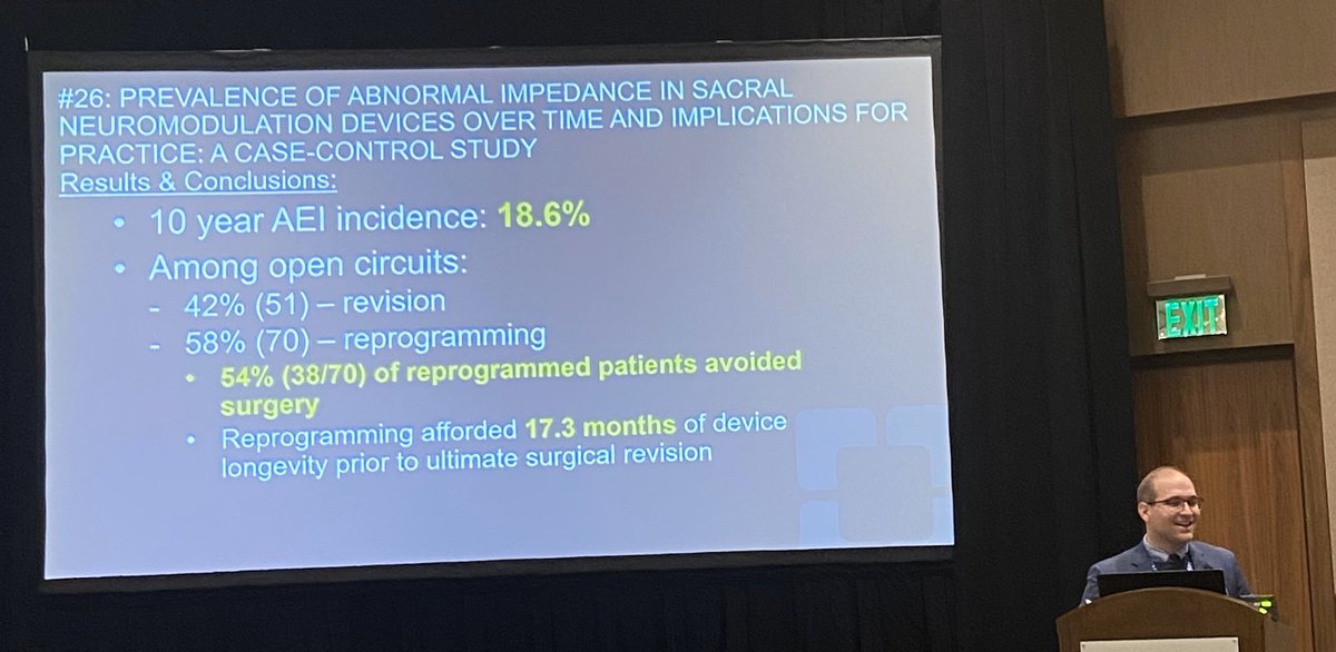 Prevalence of abnormal impedance in #SNM reprogramming prevents half of revisions and increases lead longevity by 1.5 yrs! Nice job @MFascelli #sufu20 #teamGUKI #CCF