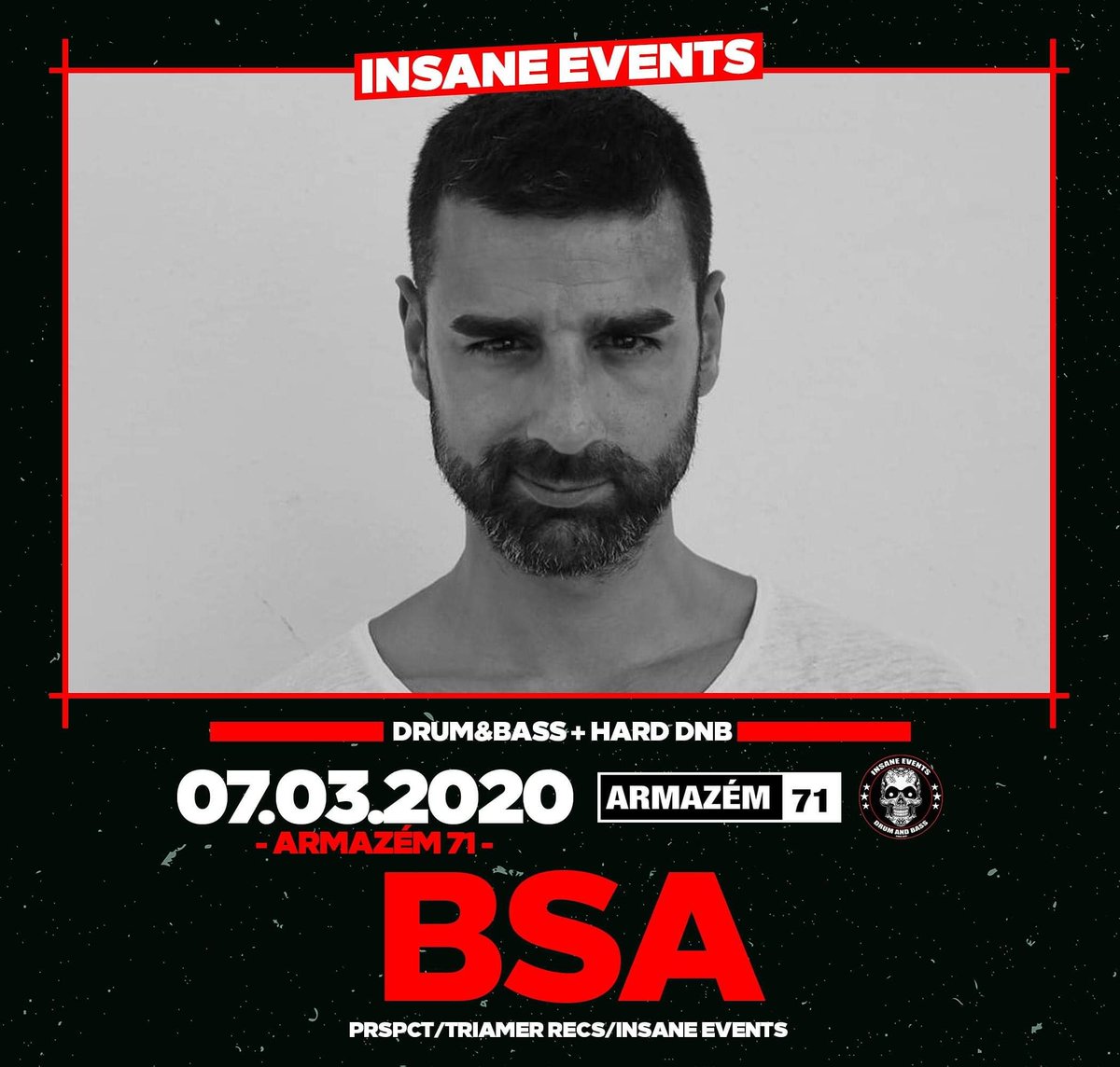 INSANEEVENTSPT's tweet photo. ☆ BSA, a nova cara da Insane Events marca também presença nesta noite com o melhor Hard Drum&Bass da actualidade, onde irão ter a oportunidade de ouvir em primeira mão a apresentação do seu novo EP com o holandês YMB. 🔥🔥
#InsaneEvents #DrumNBass #07Março #Armazém71 #Porto https://t.co/EVPQKQtl4R