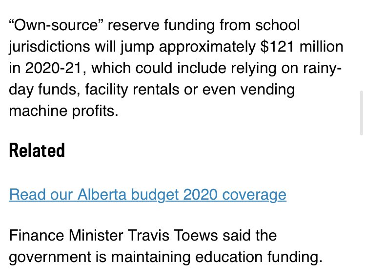 BowieChad's tweet image. So much in this screen shot to comment on.  The UCP is systematically destroying education in this province.  Funding schools through vending machines?  Is this the ALberta YOU voted for?  #notwhativotedfor @YourAlberta