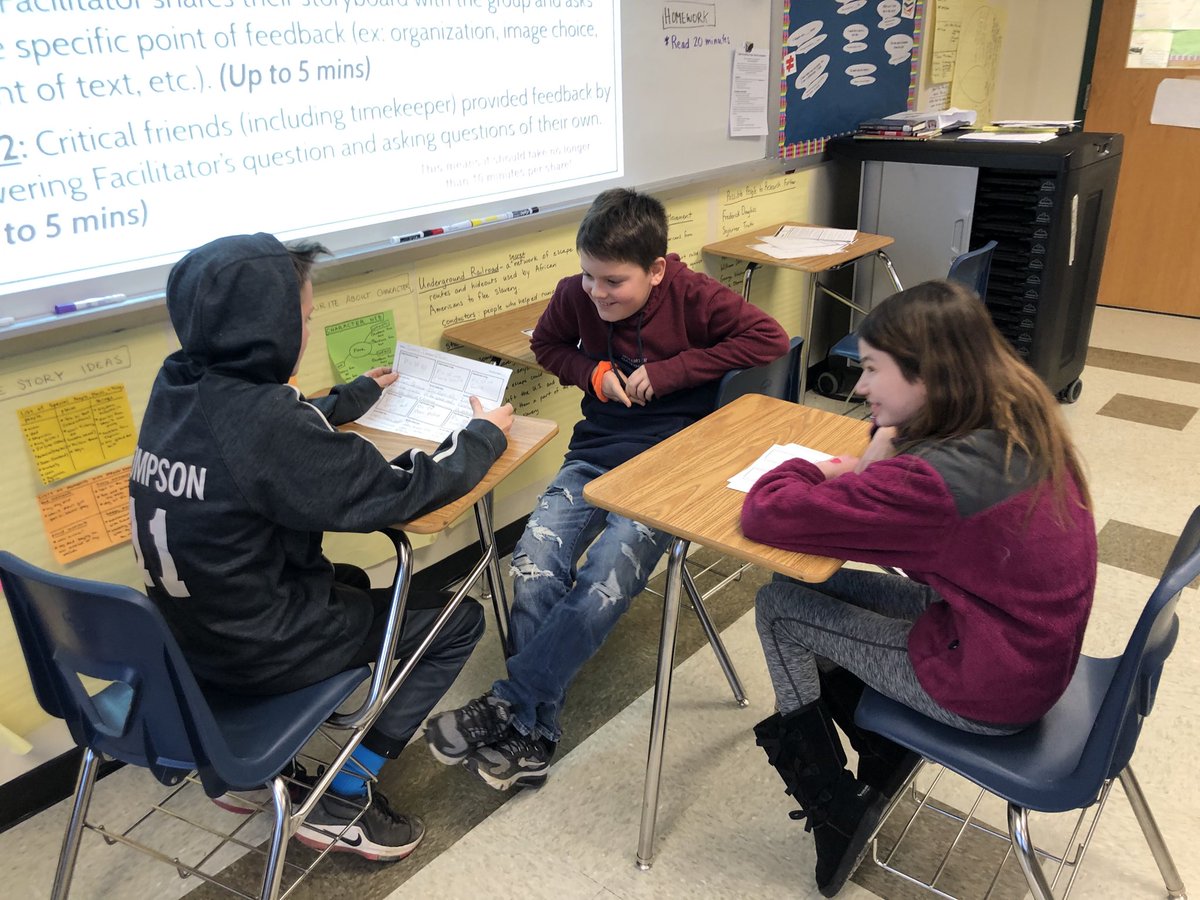 Ms_vanDoren's tweet photo. 6th graders give and receive feedback on their digital story plans - with a little help from our 8th grade teaching assistant :) https://t.co/6li65EKy55
