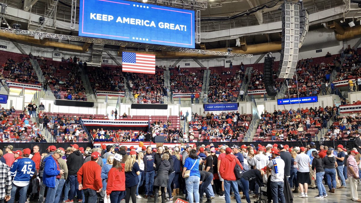 nrnaik20's tweet photo. We’re about 2.5 hours out from the start of President Trump’s speech and the Coliseum is starting to fill up. #TrumpinSC #SC2020 https://t.co/t38EEdRPDL