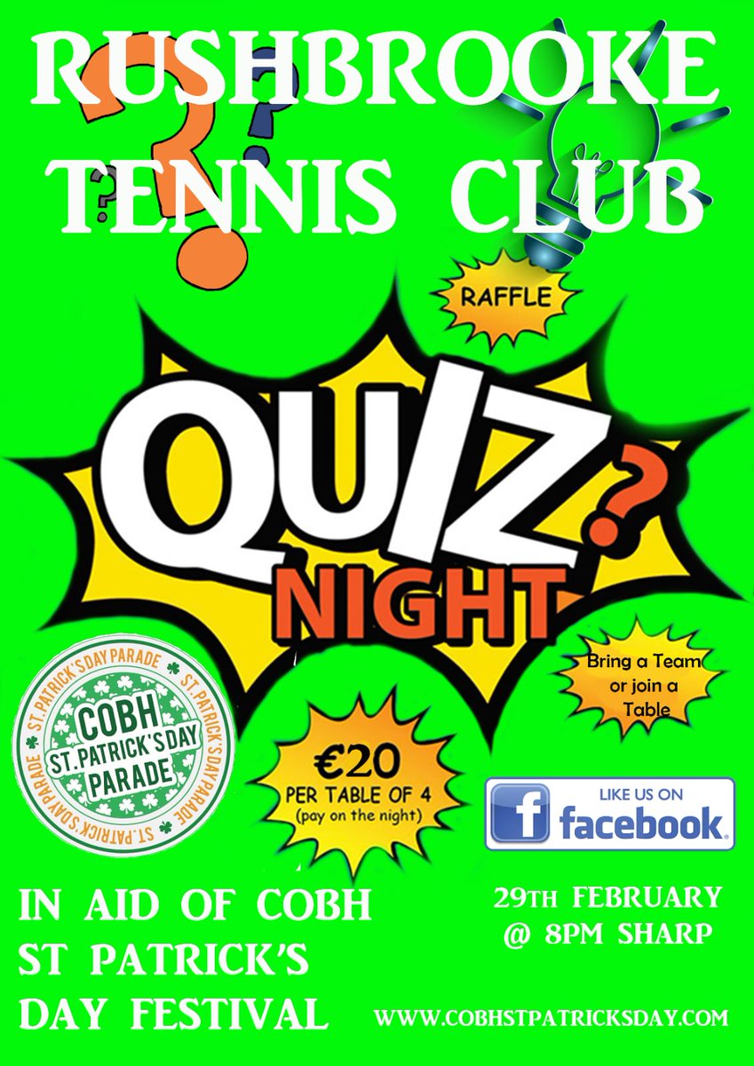 CobhSt's tweet photo. Things are nearly all set for our quiz night at Rushbrooke lawn  tennis &amp; croquet club   tomorrow at 8 pm ,do you fancy coming along and to have a great night  guaranteed  with lots of prizes ready for you ,pop on down and grab a table 😁 https://t.co/iF6sap7JOT