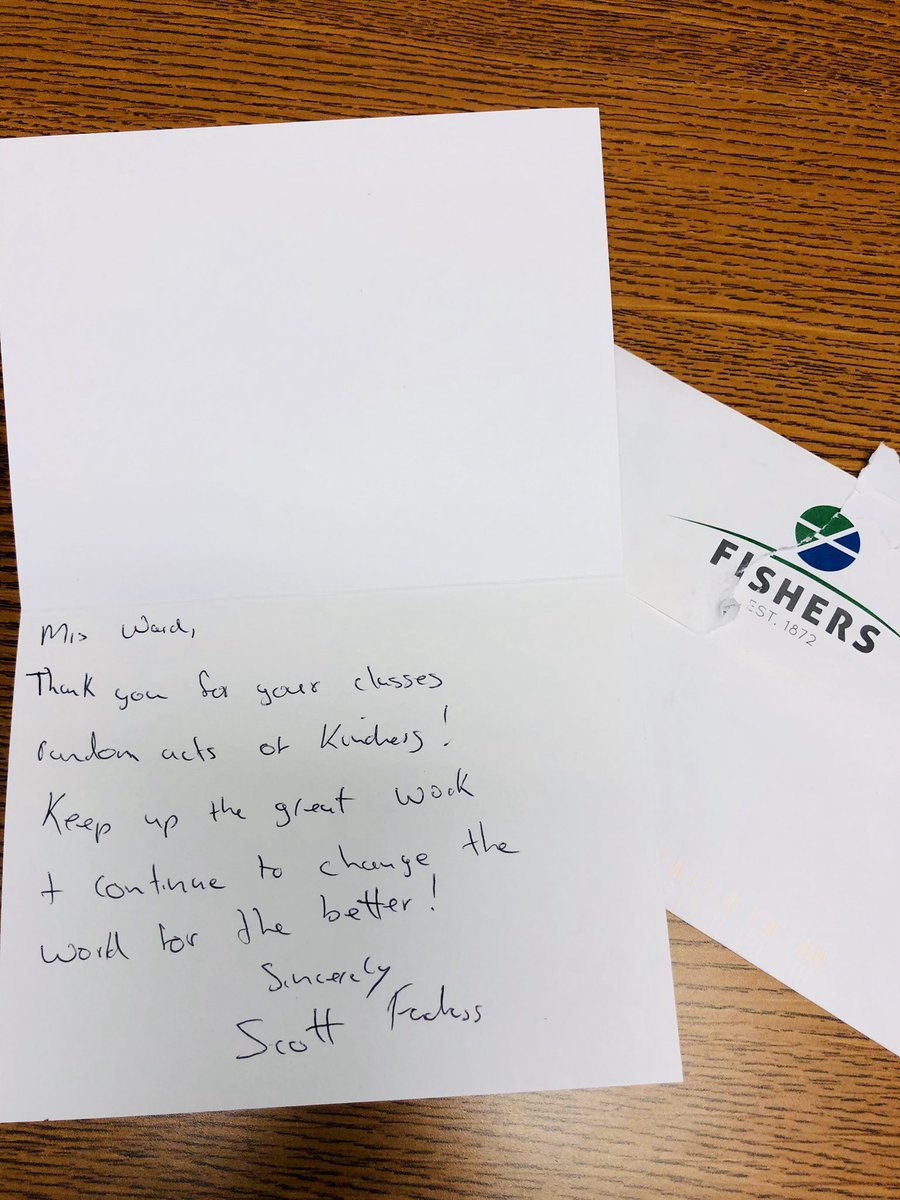 When your students view a thank you note for kindness as an act of kindness in itself!  Thank you <a href="/ScottFadness/">Scott Fadness</a> for taking a moment to recognize these little people we love. ❤️ #FCEfish #maketheirday