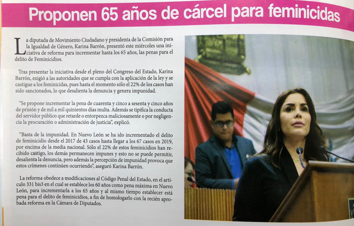 zondaar merk blozen Karina Barrón Twitter પર: "SABÍAS QUE... PROPUSE PENAS MÁS ALTAS PARA EL  FEMINICIDIO. El Feminicidio es la manifestación más grave de la violencia  de género contra las mujeres, y sus sanciones deben