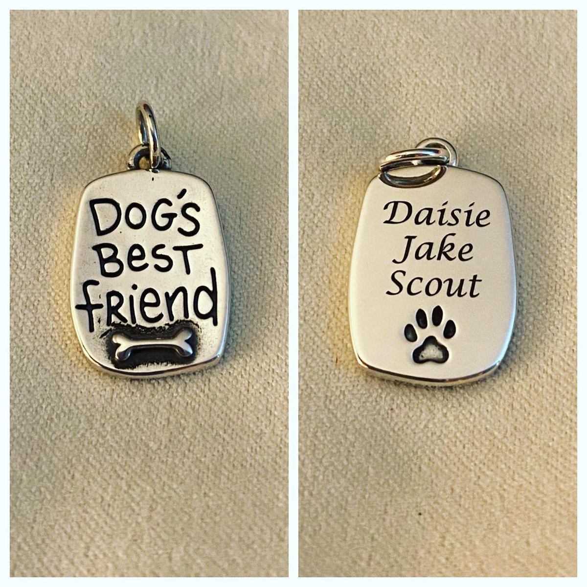We ❤ how this Customer commemorated the friendship with her pups by engraving the back of the 'Dog's Best Friend' Charm. Shop the look at bit.ly/39ac5Lw. 

📸: 3dog_rescue_squad

#petcharm #dogcharm #dogsbestfriend