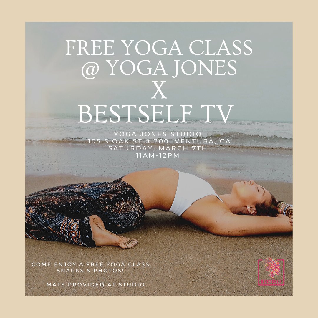 bestselfTV's tweet photo. Attention Ventura County!! We are hosting a FREE yoga class next Saturday at Yoga Jones Studio in Ventura. We hope to see you all there 💘🙏 See details in the flier &amp; share away. 😍 https://t.co/VR5EZEklUi