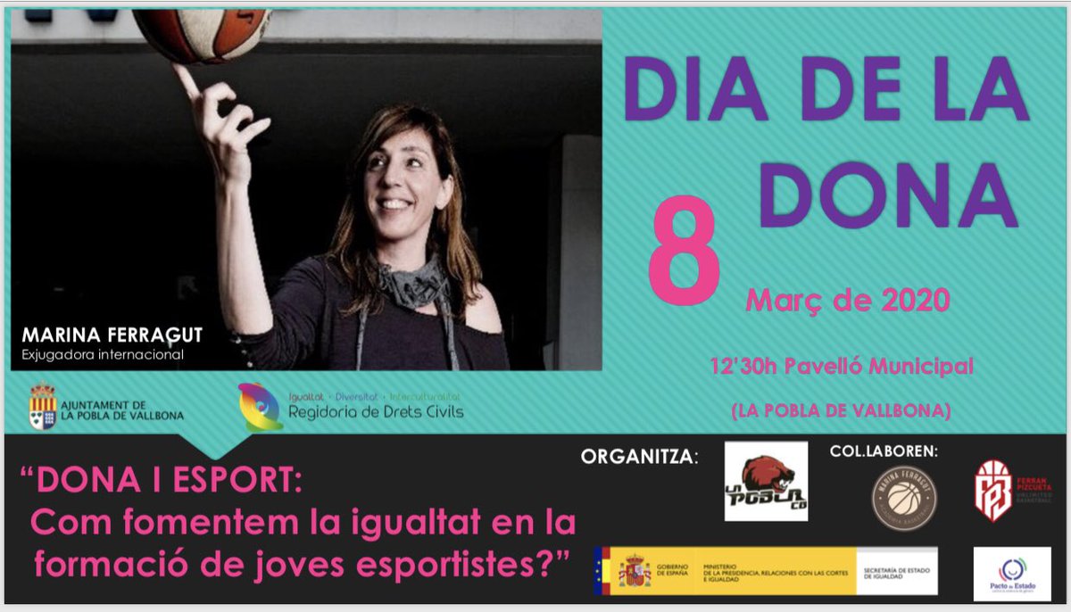 El día 8 de marzo con motivo del día de la mujer estaremos junto @FerranPizcueta en polideportivo de la Pobla de Vallbona para hablar de mujer y deporte. Gracias <a href="/CBPoblaVallbona/">CB La Pobla de Vallbona</a> por esta magnifica iniciativa y por su implicación en el fomento del deporte y la igualdad