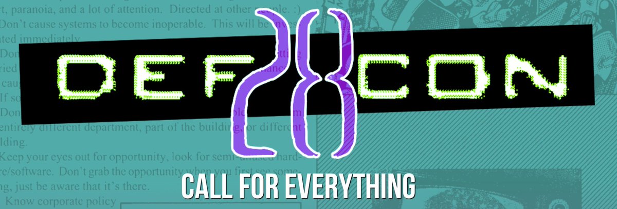 defcon's tweet photo. The #DEFCON28 #CallForEverything is LIVE! #Contests, #Parties, #Villages, #Talks, #DemoLabs… like, #everything.  Check out all the options and #getinwhereyoufitin. Get involved. We can’t wait to see what you’ve got in mind.

#defconseason is #open. https://t.co/wXH3asCaEX