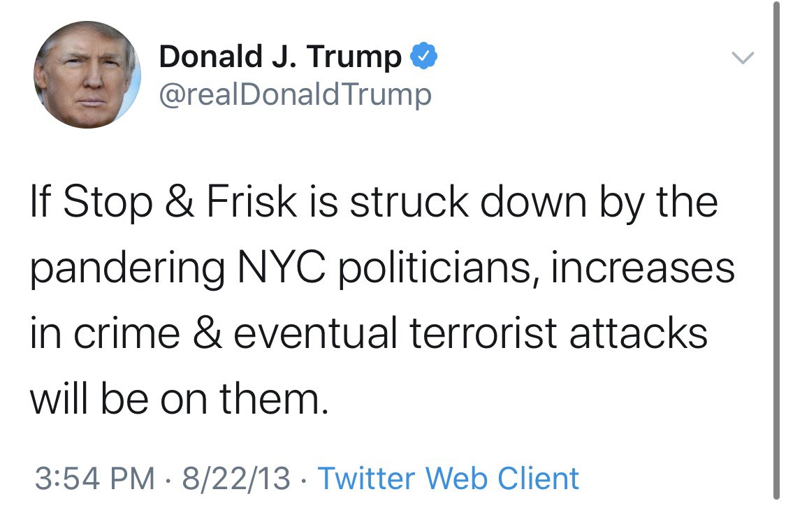 justinamash's tweet photo. What has Donald Trump said about the unconstitutional and racist practice of stop and frisk?

Let’s go to the replay… https://t.co/1fGuckI9Ly