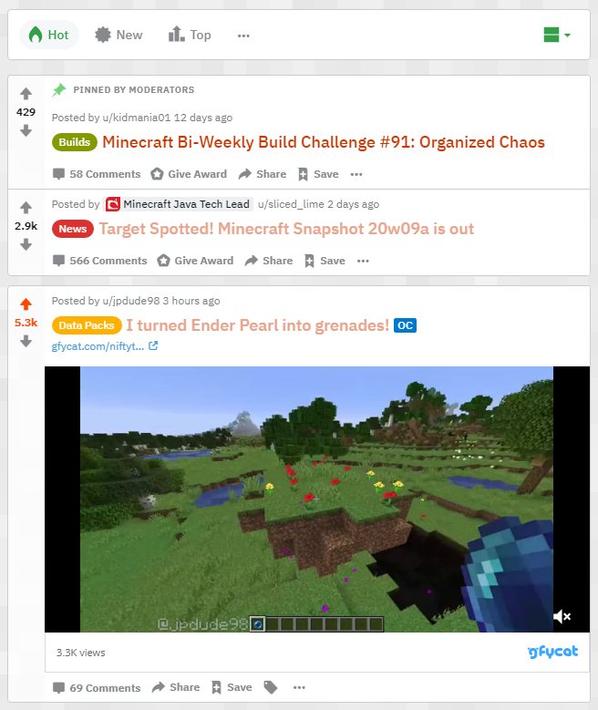 Ender Pearl Grenades has made it to #1 on r/Minecraft!!!