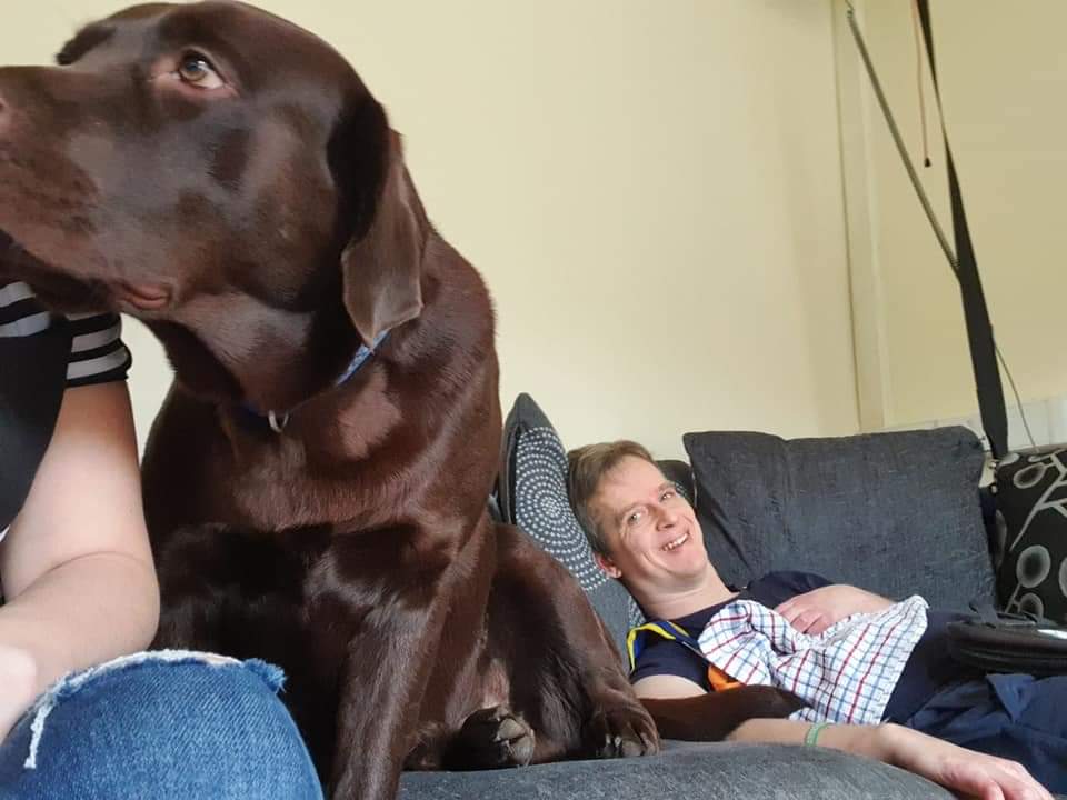 benwimbushSCORD's tweet photo. @davidredbutton @RoloWimbush Oh @RoloWimbush❤to give kisses 24/7 to anyone who will put up with it 😂😂💚Ben xx #benwimbushSCORD owner of #Rolowimbush #chocolatelab #assistancedog In training via #dogaid for #benwimbushSCORD #tetraplegic #wheelchairuser due to an #incomplete #SpinalCordInjury #dogsoftwitter https://t.co/D837inDRea