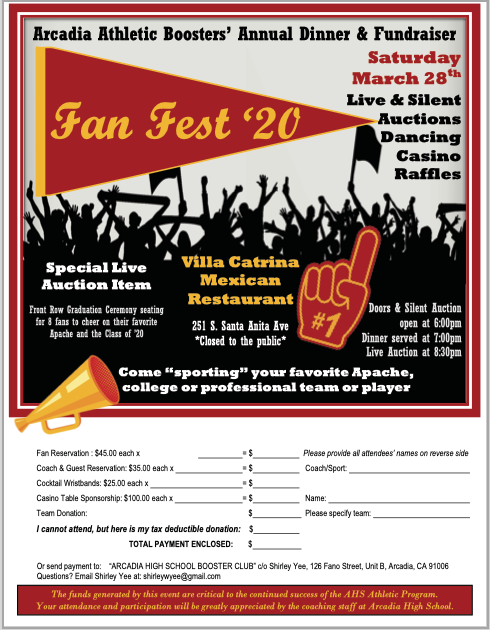Join Arcadia High School Booster Club in celebrating our awesome sports programs and help us raise funds to keep them strong! Go Apaches!