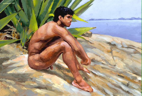Beach gay male nude painting sculpture