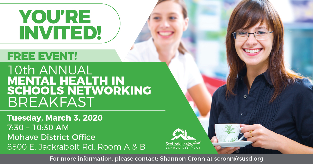 Join us tomorrow for a FREE Mental Health in the Schools Networking Breakfast from 7:30 - 10:30 am at the District Offices (8500 E. Jackrabbit Rd.) to connect with community mental health resources. For more details, visit bit.ly/mentalhealthbr….