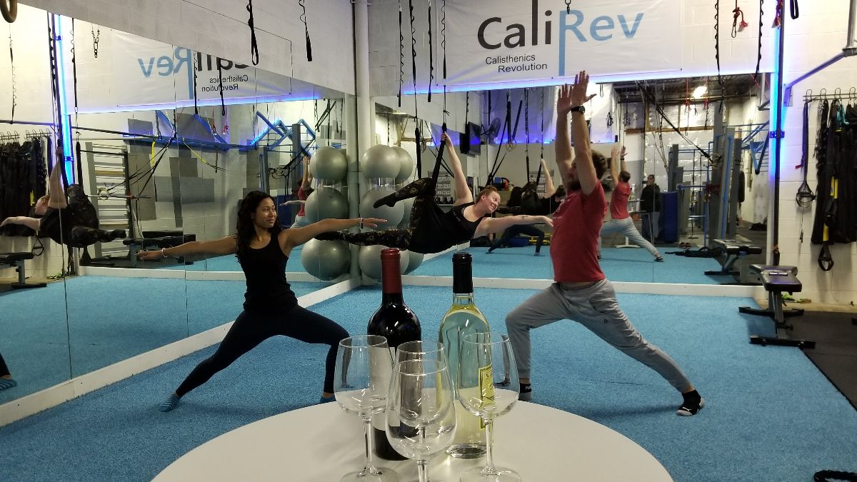 (TOMORROW @ CALIREV!) Yoga + Aerial Intro Wine Mixer Event - 4 SPOTS LEFT! 😃 - mailchi.mp/0bfde713e0f4/y…