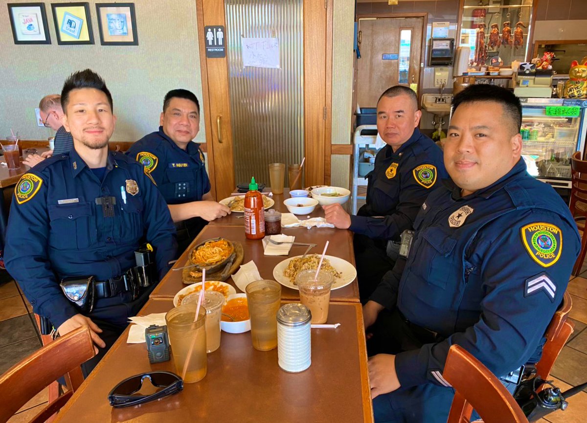 Lunch with @houstonpolice Commander B. Tien, Sergeant T. Nguyen and Senior Police Officer P. Ho in Chinatown #SupportChinatown #HoustonPolice #RelationalPolicing