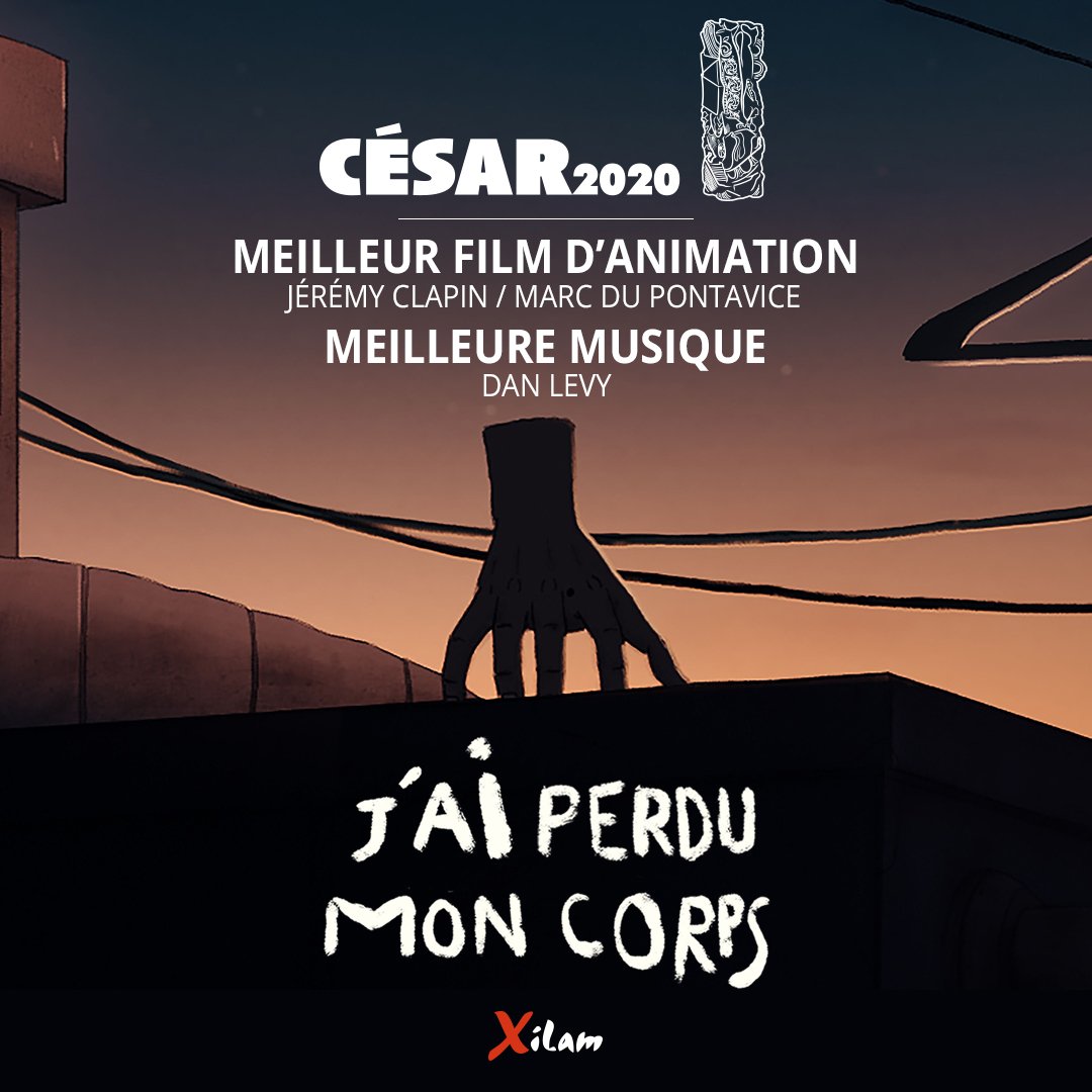 🏆🏆 J’ai perdu mon corps remporte les #César2020 du Meilleur Film d’Animation et Meilleure Musique Originale ! Bravo Jérémy Clapin, Marc du Pontavice, Dan Levy et toute l’équipe du film ! 👏

#JaiPerduMonCorps #ilostmybody