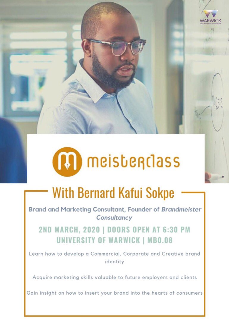 meisterclass's tweet photo. So it’s official and happening really fast. MEISTERCLASS UK 🇬🇧 first stop is @warwickuni . If you are around on the 2nd of March, come by or contact @warwickghanasoc to secure a spot. We are excited ❤️ https://t.co/gTerfUIbfo
