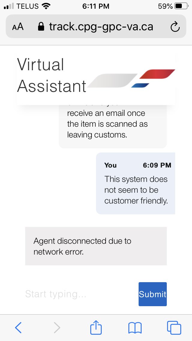 When Canada Post has no answer for you, they cut you off with - Agent disconnected due to system error <a href="/canadaposthelps/">Canada Post Helps</a> thanks for nothing!
