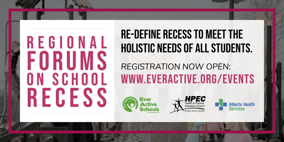 EverActiveAB's tweet photo. Together with @albertaHPEC, we're putting on forums focusing on #recess! Join us as we gather with thought leaders to share best practices and how this critical time period can support strong academic and health outcomes. Register here: https://t.co/GmdGgYUmWn #yyc #yqf #yqu https://t.co/gTdonVgUKn