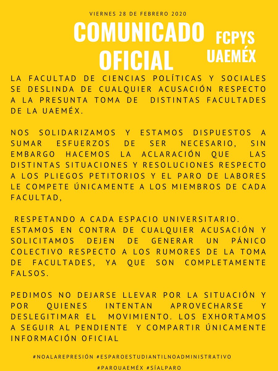 ComunidadFcpys's tweet photo. #NoAlSabotaje #NOALAREPRESIÓN #ParoUAEMéx #SÍAlParo #ParoEnLaFCPYS #ParoEstudiantilUAEMéx #UAEMéx https://t.co/uIwZu3SB1I