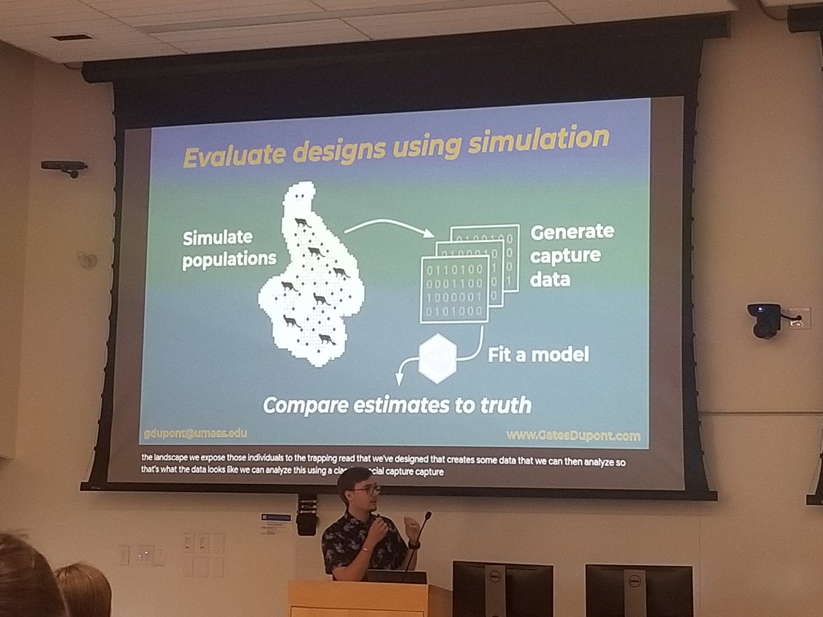 chrissuthy's tweet photo. Last talk from our group at #ECOGSS2020 IS @gatesdupont talking about exciting new work on finding optimal sampling designs for #SCR. Work with @andyroyle_pwrc and implemented in @oSCR_package. https://t.co/4cLVYgKh6h