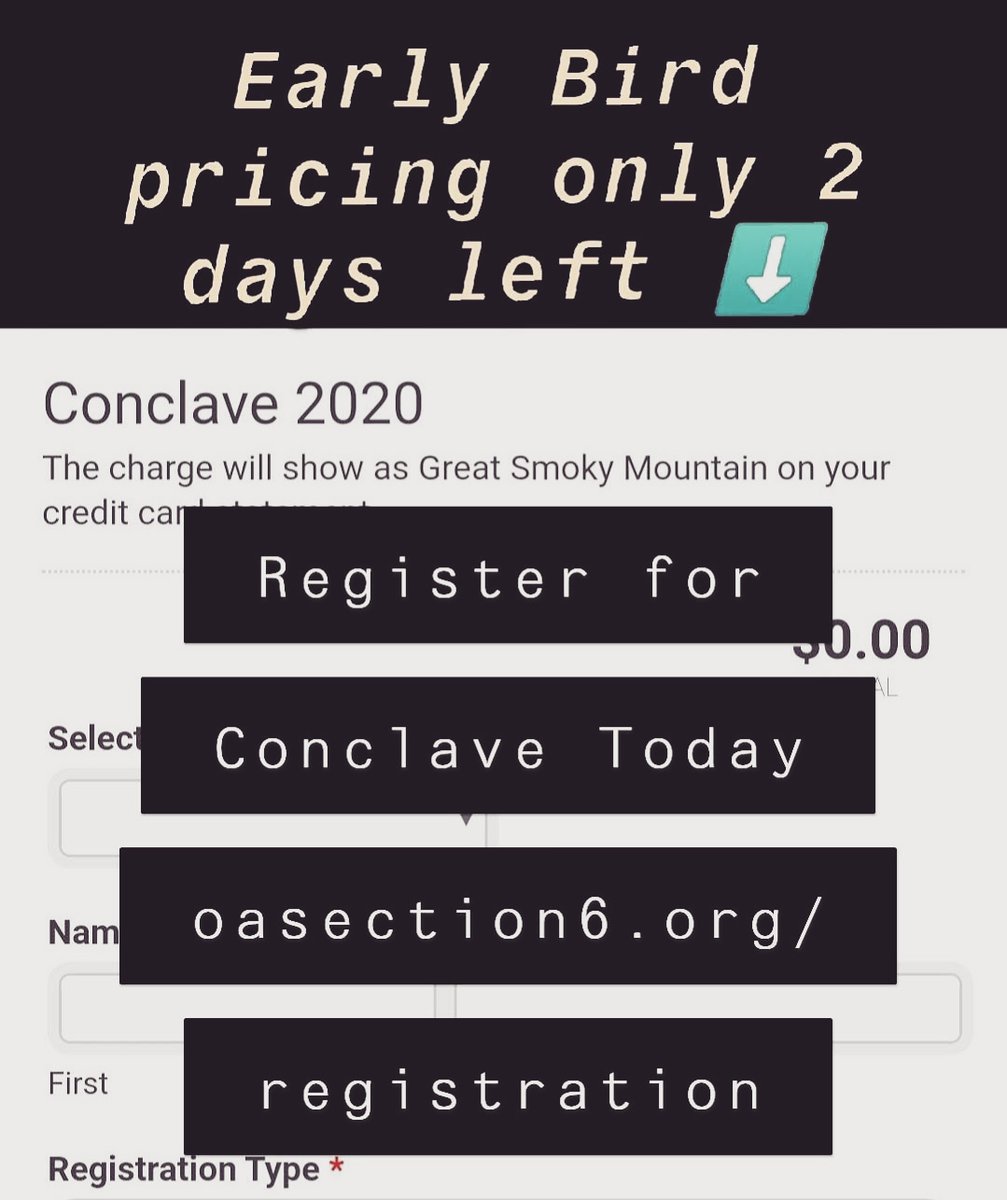 What time is it? Time to register for conclave, tomorrow February 29th is the last day to register with early bird prices. Act now, while you still can! oasection6.org/registration