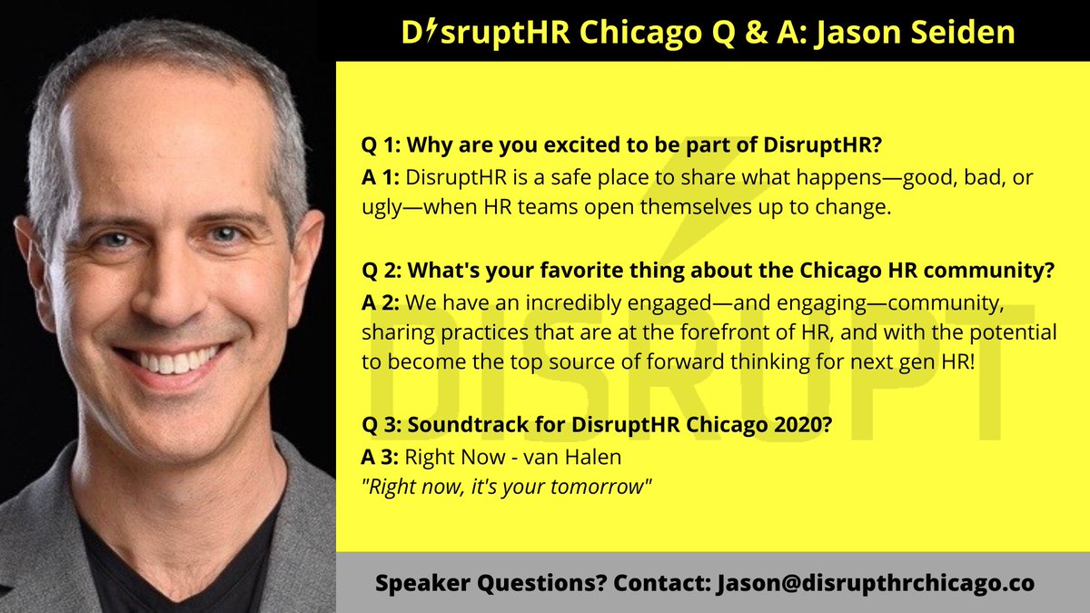 DisruptHR Chicago (@disrupthrchi) on Twitter photo Today we are kicking off our DisruptHR Chicago Q&A for the 2020 board members!
<a href="/Seiden/">Jason Seiden</a> is President/Speaker liaison for the DisruptHR Chicago board. He was a DisruptHR Chicago speaker in 2017.
Grab your tickets to our next event here: disrupthrchicago.co
#DisruptHRChi Today we are kicking off our DisruptHR Chicago Q&A for the 2020 board members!
<a href="/Seiden/">Jason Seiden</a> is President/Speaker liaison for the DisruptHR Chicago board. He was a DisruptHR Chicago speaker in 2017.
Grab your tickets to our next event here: disrupthrchicago.co
#DisruptHRChi
