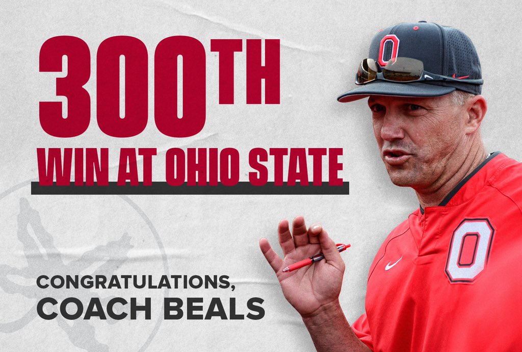 OhioStateBASE's tweet photo. Congrats to head coach @bealsy9, who earned his 3️⃣0️⃣0️⃣th victory at the helm of the Buckeyes❗️ 

With the 11-6 win, Beals becomes the fourth coach in program history with 300 wins.

#GoBucks https://t.co/iSLGS2y4mp
