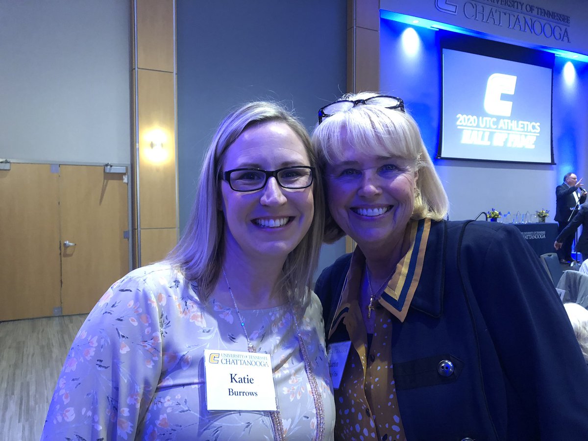 GoMocsWBK's tweet photo. @UTCCoachKatie and Sharon Fanning catching up at the Hall of Fame banquet. #GoMocs #onceamoc https://t.co/1qIeJH3p2W