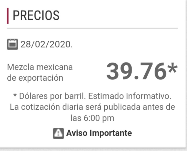 erickussalas's tweet image. Pierde el piso, y cierra la mezcla mexicana de #petróleo de exportación, en el nivel de los USD $30.