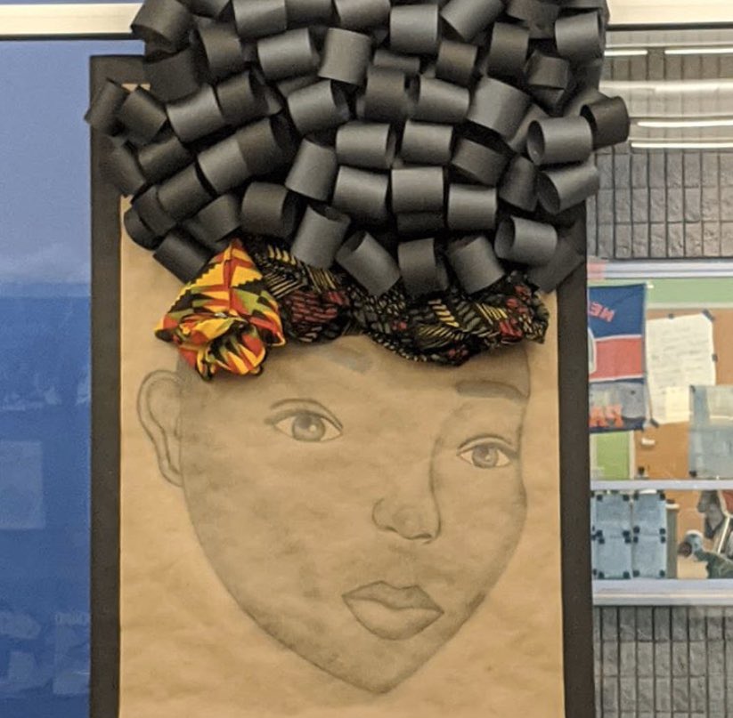 mhs_library1's tweet image. Proud of this collaboration with some talented senior artists (J’Lean, Joseemmanuel, and Rosie) for #BlackHistoryMonth! Check out their art and some great books all next week! 👏📚🎨 #BlackHistoryMonth2020 #itoo #lifeinspiresart #talentedstudents #librarytwitter #rangerpride