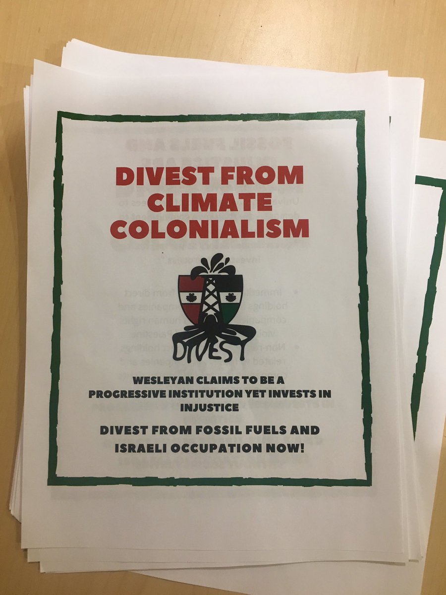 We are in Usdan tonight as the <a href="/Wesleyan_u/">Wesleyan University</a> Board of Trustees are here for the February Board Meeting. While the meeting is closed to the public, we are handing out flyers as trustees enter the building to remind them why #divestment is so crucial