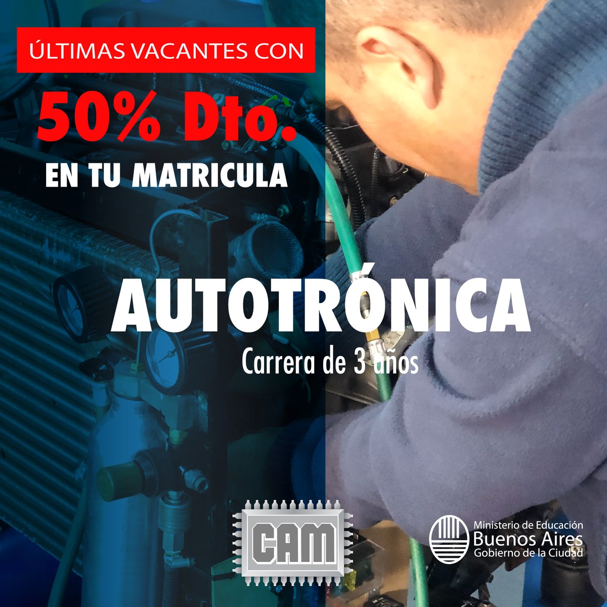 CAM_MECATRONICA's tweet photo. Aprovechá este beneficio para la carrera de Mecánico en sistemas de encendido y alimentación
¡No pierdas esta oportunidad! ¡Hay tiempo sólo hasta el 10 de marzo! https://t.co/KVjrHyBMTn