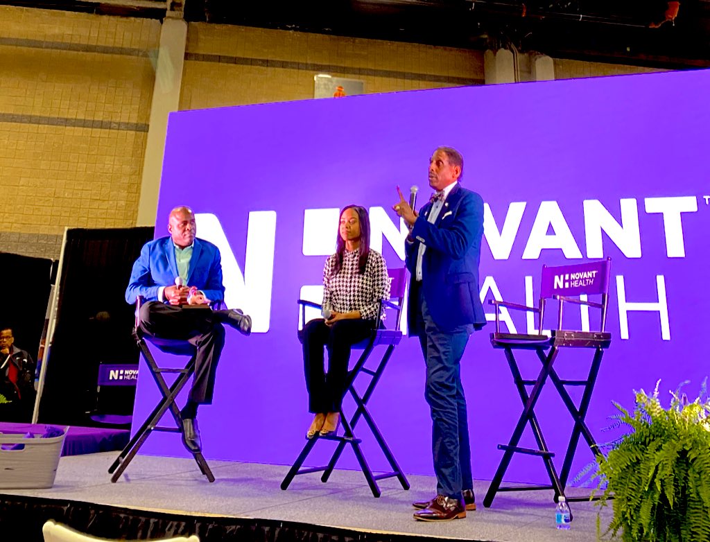 NovantHealth's tweet photo. Great panel discussion on heart health thanks to Dr. James Roberts, @DrSandyCharles & Dr. Richard Browne from Novant Health Cardiology #CIAAFanFest @CIAAForLife #RemarkableYou https://t.co/zLjciCPagi