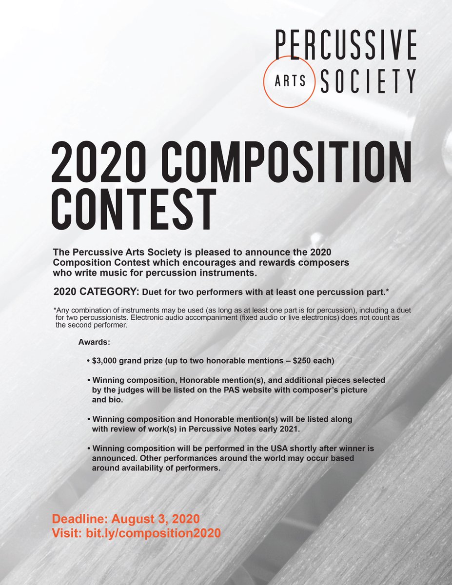 DanKrummPerc's tweet photo. Calling all composers!  Deadline August 3, 2020.  Proud to serve on this committee for @PercussiveArts https://t.co/M7Kb2ZNUrL