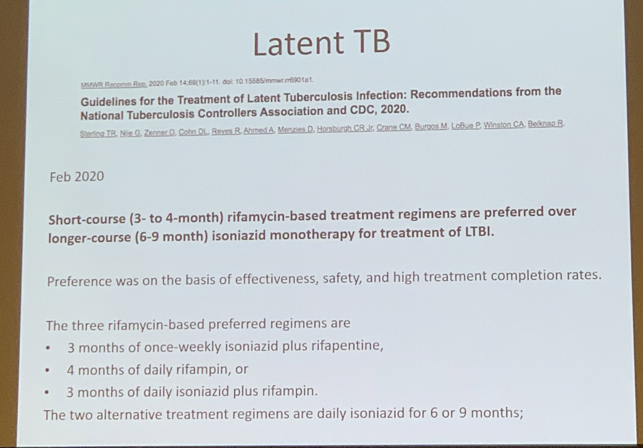 Courtney Ierano Latent Tb Treatment Update Short Course Rifamycin Based Preferred Over Longer Course Isoniazid Based Treatments Potential Use For Tedizolid In Tb Prof Buisings Therapeutics Update At Asa T Co Ctprmq968t