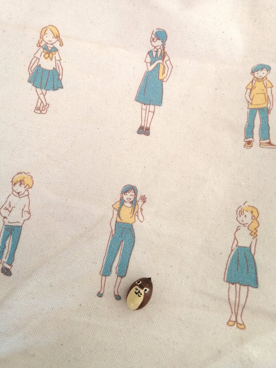 部屋にドングリトトロ 不細工 が転がっていたのでかわいいトートバッグの上で撮って 岩岡ヒサエのイラスト