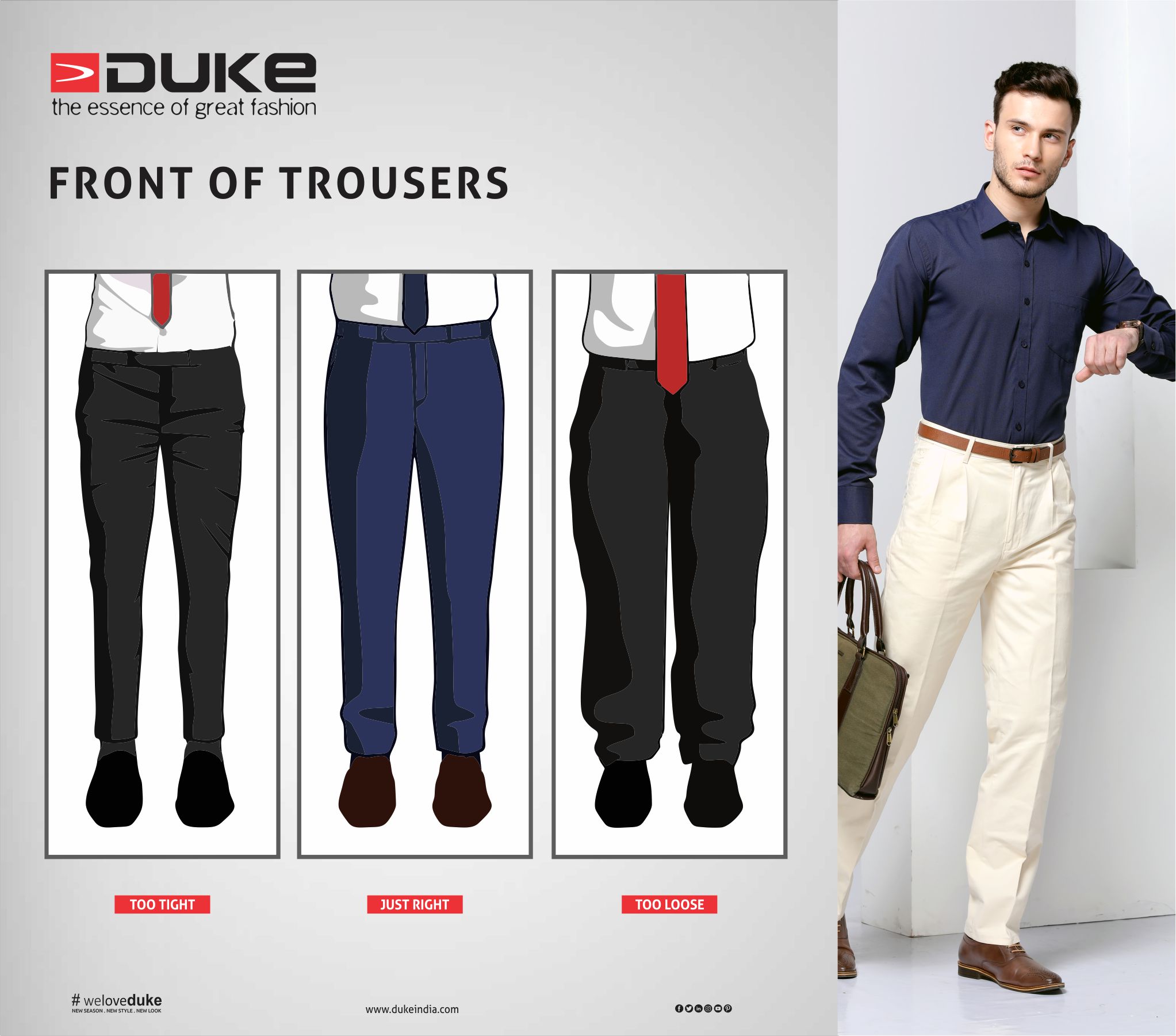 DUKE on X: Duke guide to trouser front style & fit. #Duke #Trousers #fit # Guide #pants #Shirts #Formals #Casuals #Stylish #Slimfit #Regularfit  #Skinnyfit #Narrowfit #partywear #Dailywear #WearDUke #Pinterest #Instapic  #Instagood #Fashion #Lifestyle #