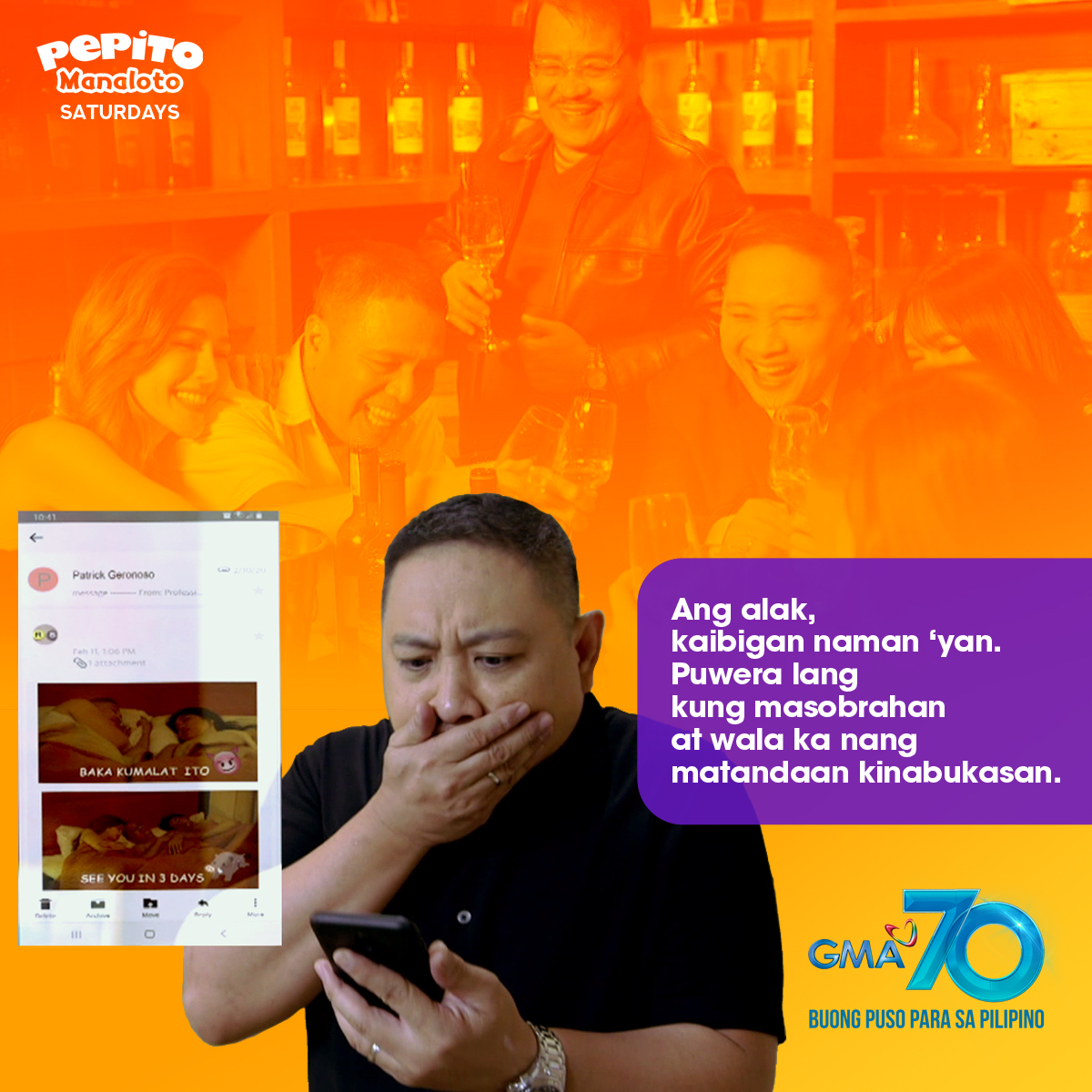 PepitoManaloto's tweet photo. Pepito, ga'no karami ang nainom n'yo at wala na kayong maalala kinabukasan??
#PepitoLasing mamaya sa #PepitoManaloto! https://t.co/yUQ8Cbdz3m