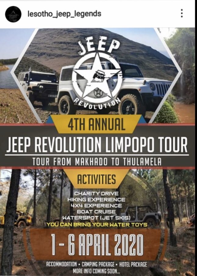 ms_tourist's tweet photo. Mozambique & Lesotho meets Limpopo ...A ground breaking convoy that will change the narrative for the better! Venda will never be the same.. #VisitVenda #JeepWrangler #JeepRevolutionTour2020 #ReachingWhereNo4X4CanReach #RuralTourism #AdventureTourism #BunduBashing https://t.co/MLANyBY8oj