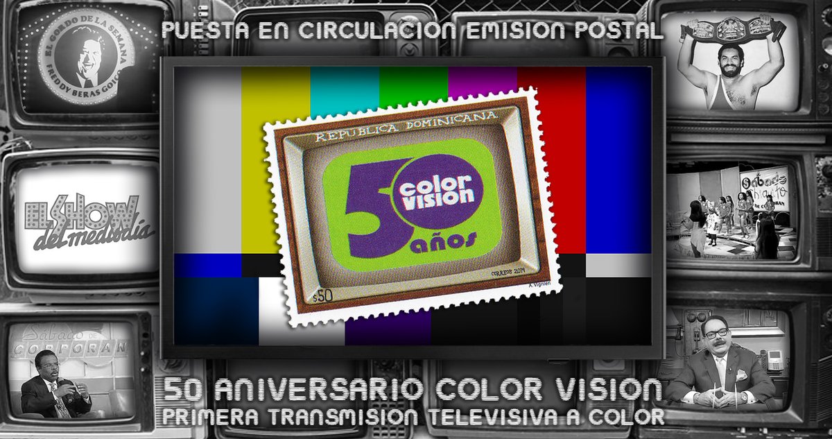 SelloDominicano's tweet photo. El  7-11-2019, INPOSDOM emitió el sello conmemorativo al "50 aniversario de Color Visión".
Más detalles en nuestro blog.
https://t.co/c5doDtlbM8
#sellosdominicanos #filateliadominicana #filateliarepublicadominicana #colorvision #televisionacolor https://t.co/lt4ZlO2Rrg