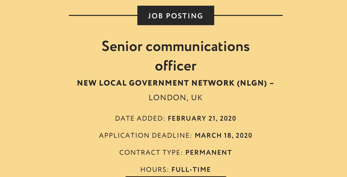 Senior communications officer post at @NLGNthinktank apply now here onthinktanks.org/jobs/senior-co…